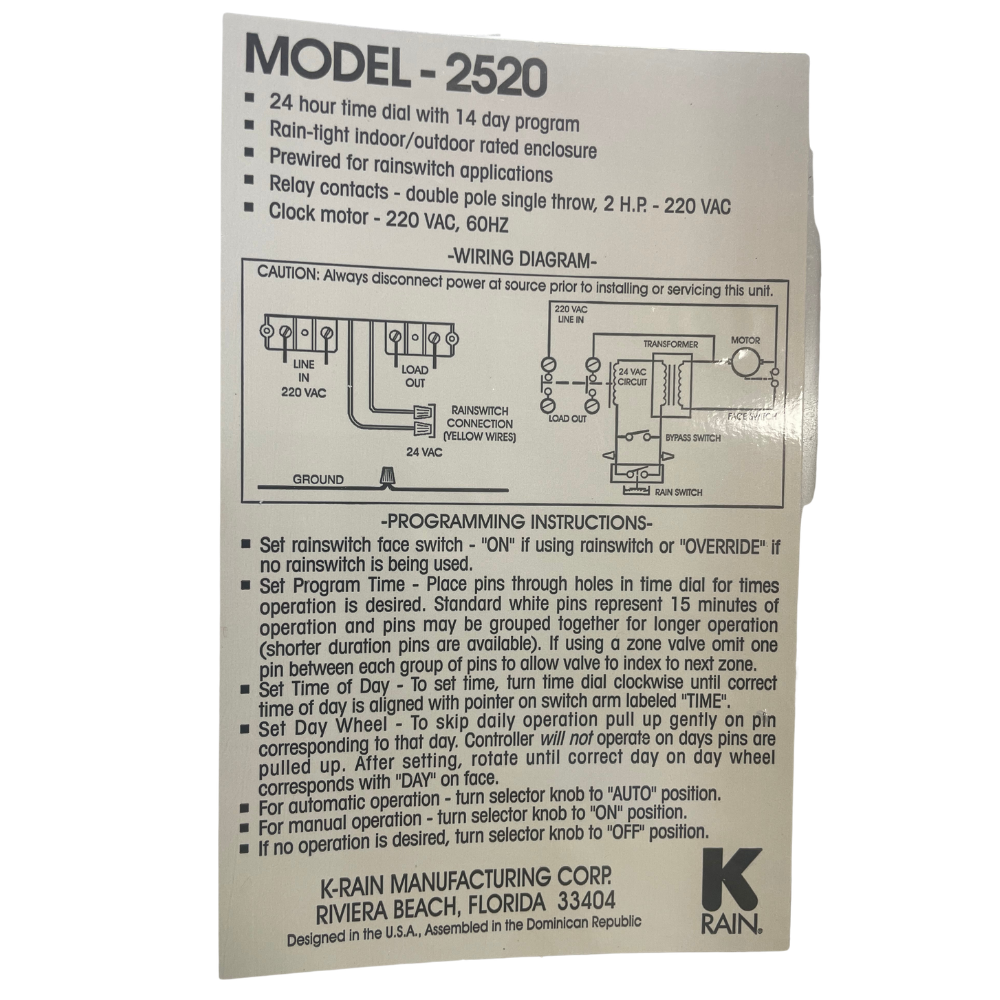 K-Rain - 2520 - RainSwitch-Ready Single Station Controller 220V IN 220V OUT