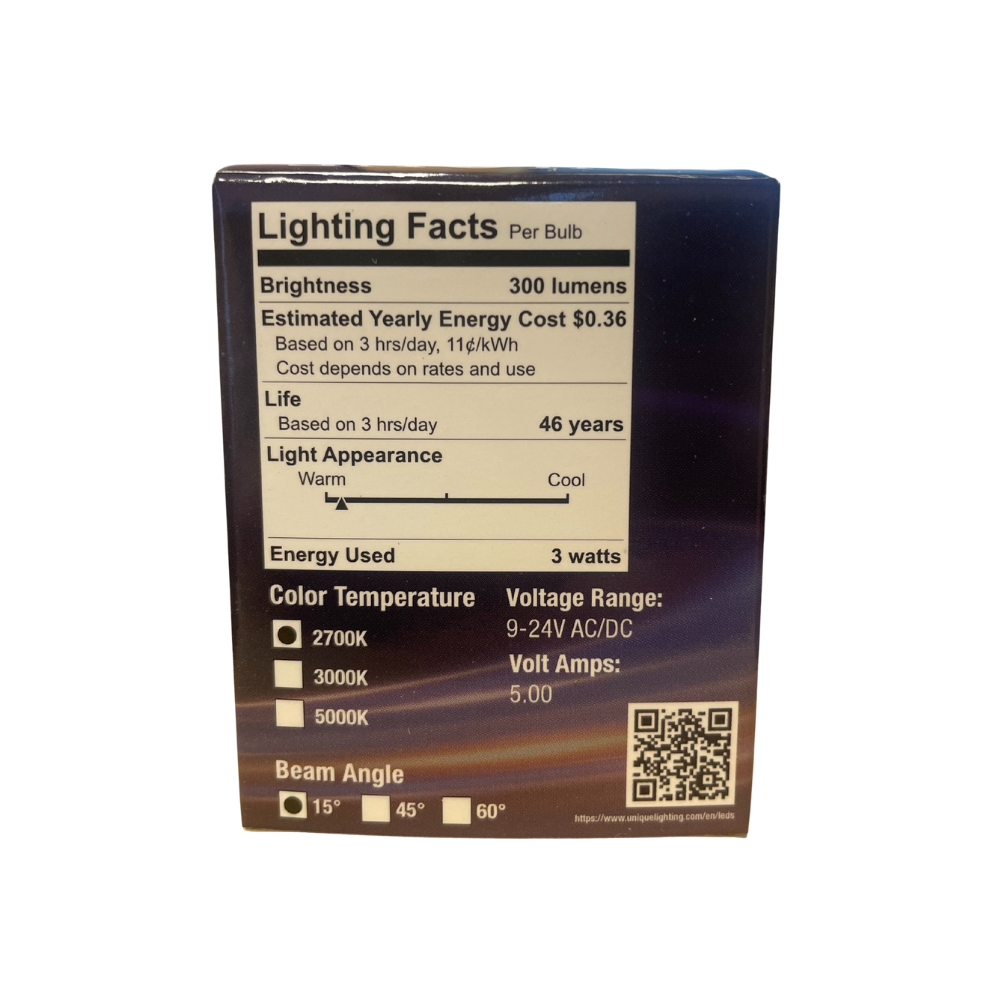 Unique - MR16 Flex Gold LED Bulb (3 Watt, 2700K, 15 Degree)