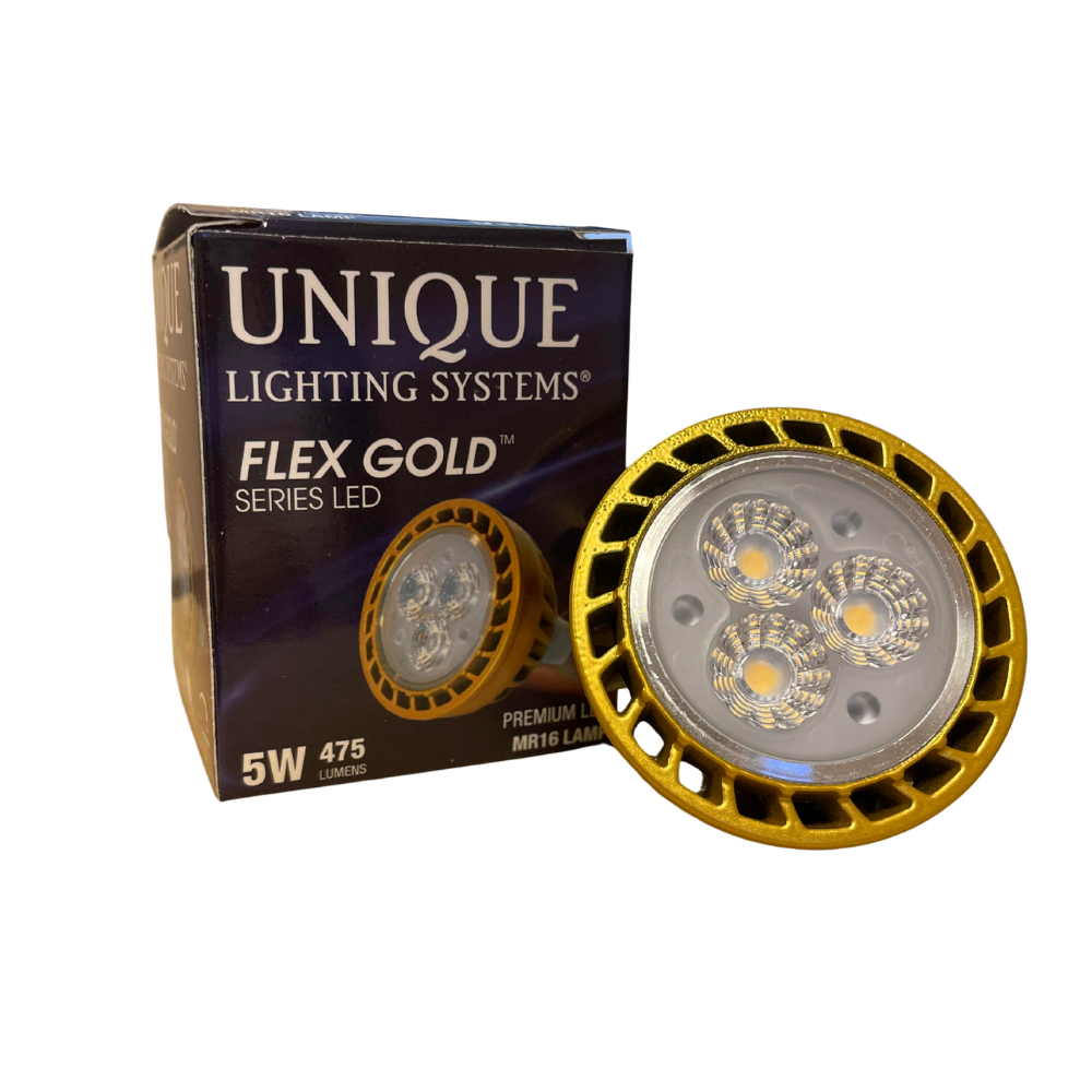 Unique - MR16 Flex Gold LED Bulb (5 Watt, 3000K, 60 Degree)