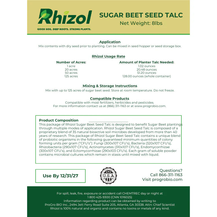 Rhizol Sugar Beet - Microbial Infused Planter Talc (160 Acre Container)