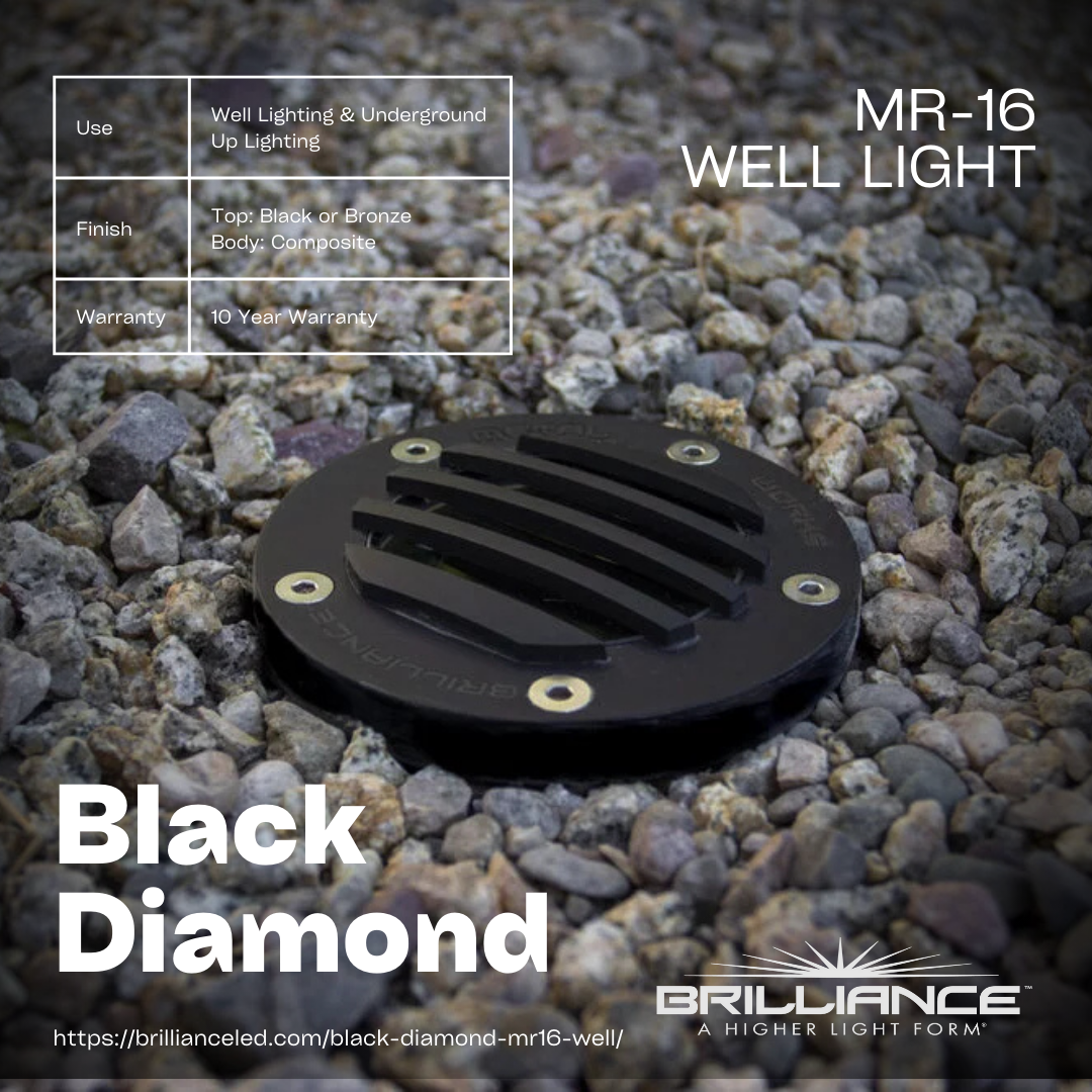 Brilliance - Black Diamond MR16 Grate Top Well Light (No Lamp) - BD-WL-MR16-GRATE-BK-NL