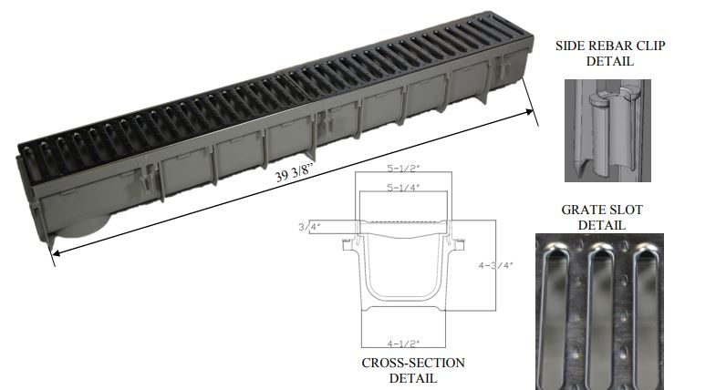 NDS - 864GMTL - 5'' Pro Series Channel Drain Kit w/ Metal Grate