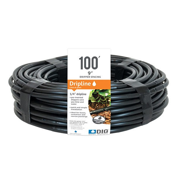 DIG - 1/4'' Microline Dripline w/ 9'' Spacing x 100' (Black) .52 GPH - ML-109