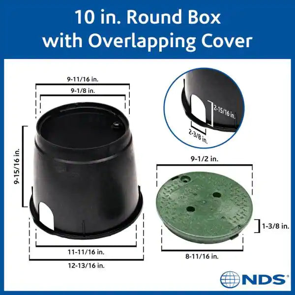 NDS - 111BC - STD 10" Rnd Box and Overlapping Lid, Green Lid/Black Body