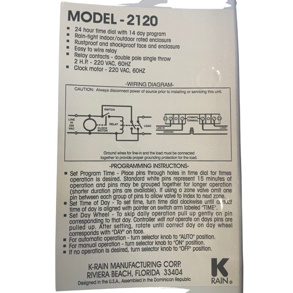 K-Rain - 2120 -  Single Station Controller 220V IN 220V OUT