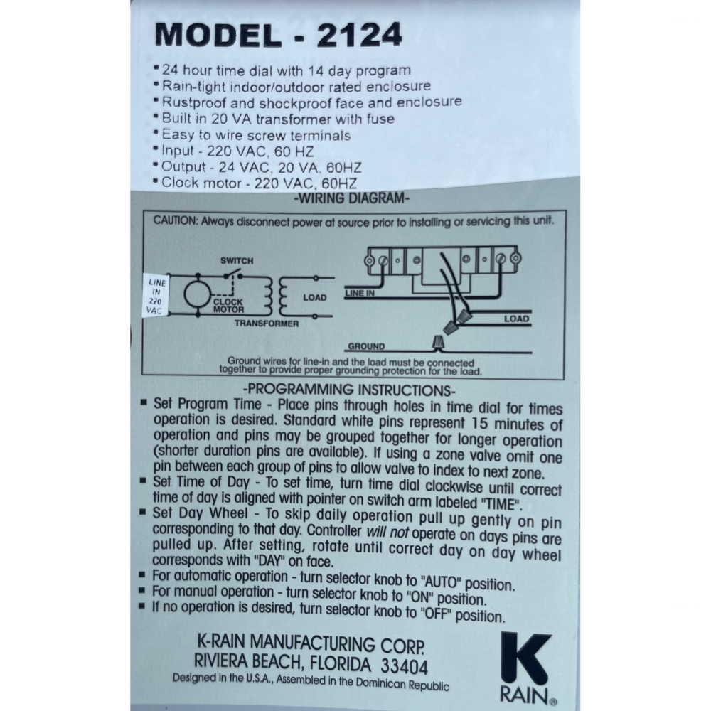 K-Rain - 2124 -  Single Station Controller 220V IN 24V OUT