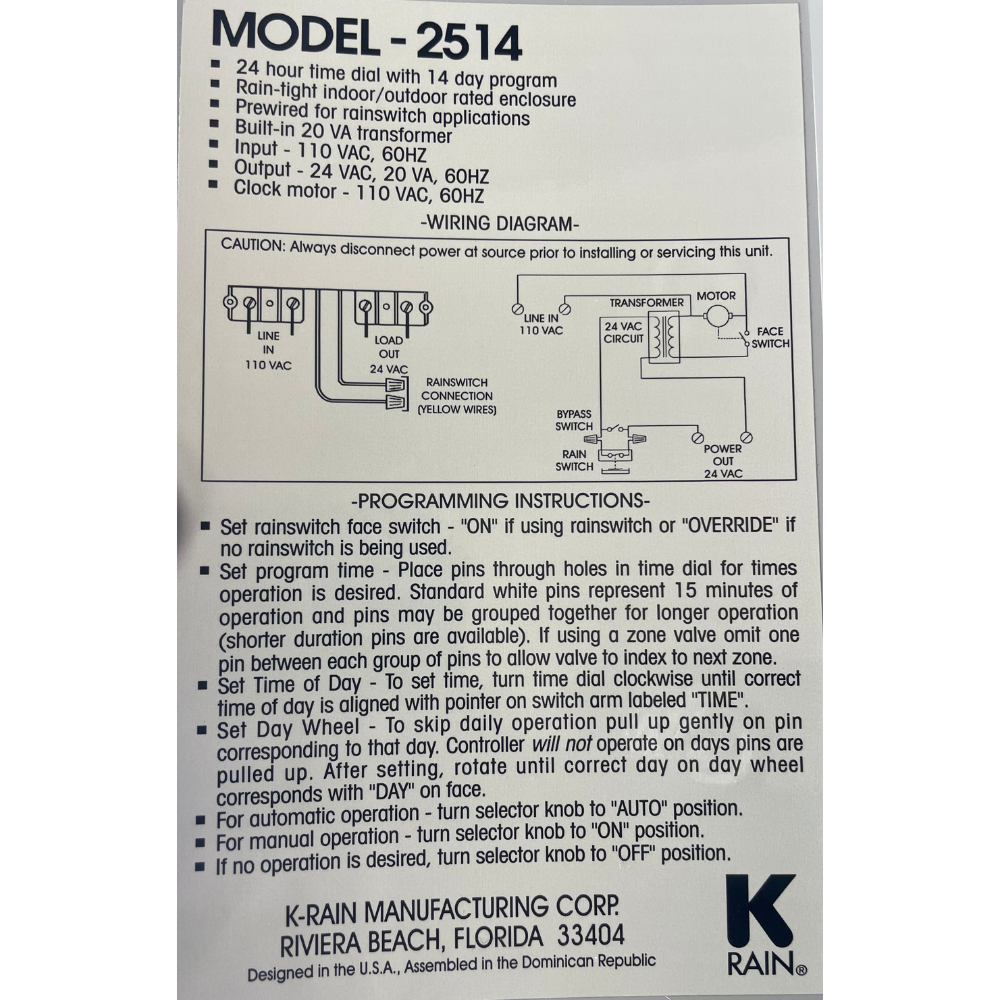 K-Rain - 2514 -  RainSwitch-Ready Single Station Controller 110V IN 24V OUT
