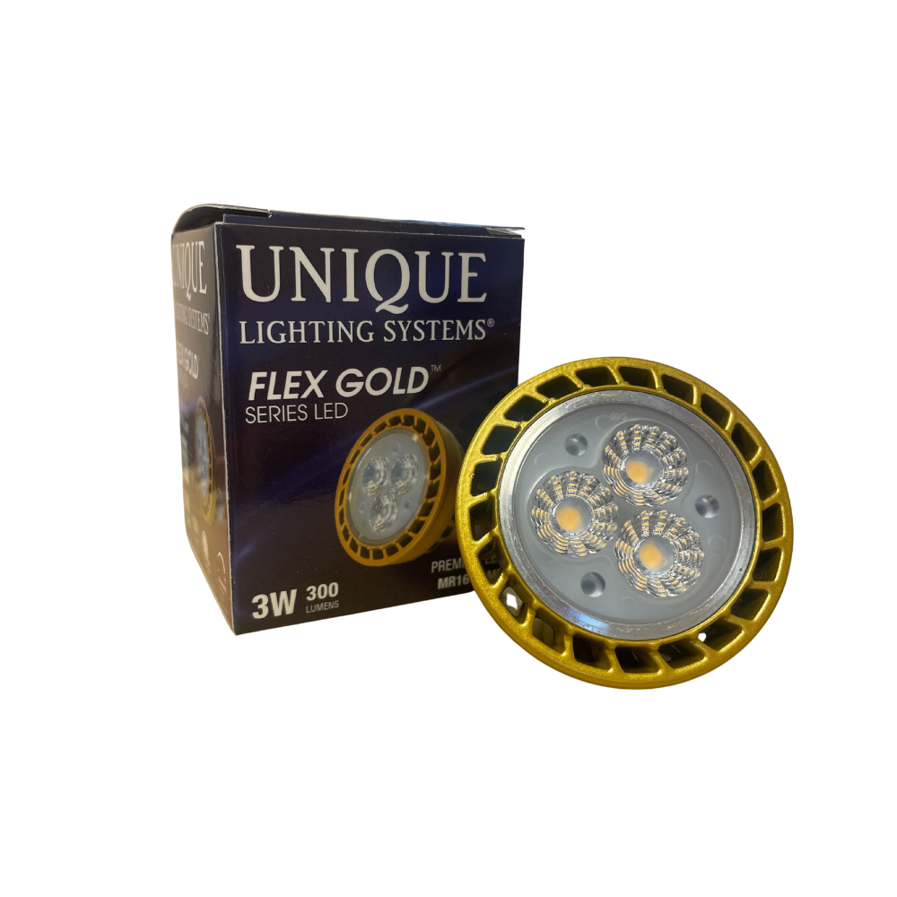 Unique - MR16 Flex Gold LED Bulb (3 Watt, 2700K, 15 Degree)