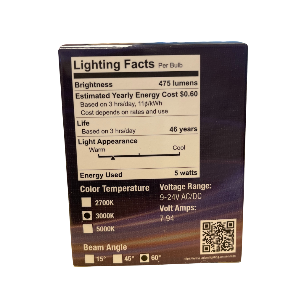 Unique - MR16 Flex Gold LED Bulb (5 Watt, 3000K, 60 Degree)