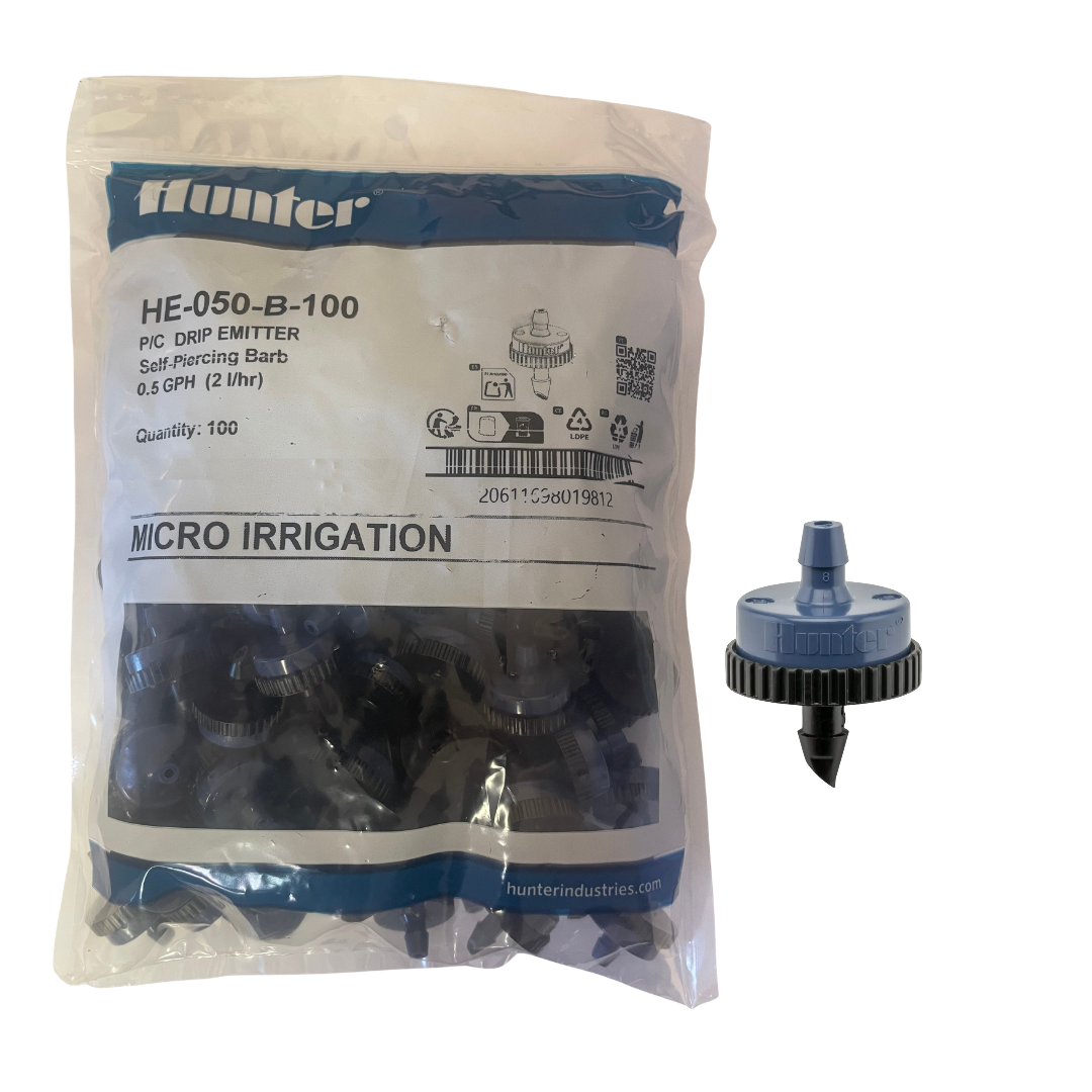 Hunter - 0.5 GPH PC Drip Emitter, Barb Inlet (Bag of 100) - HE-050-B-100