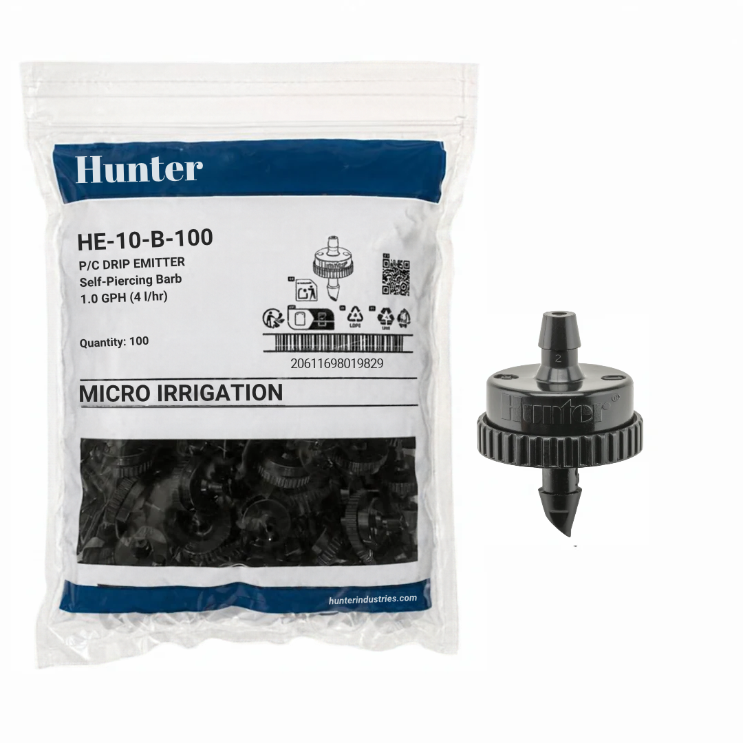 Hunter - 1.0 GPH PC Drip Emitter, Barb Inlet (Bag of 100) - HE-10-B-100