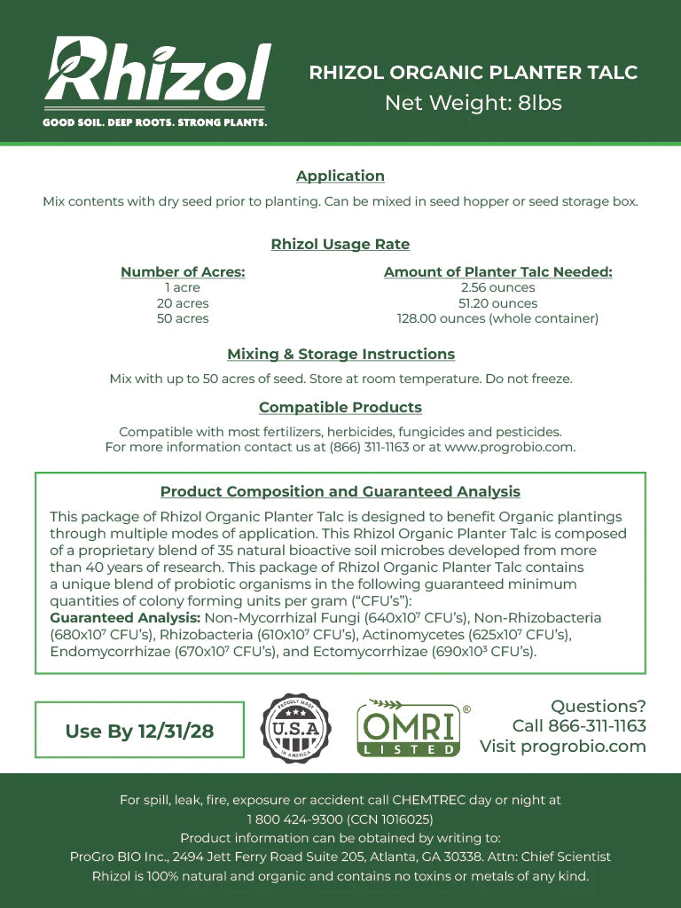 Rhizol Organic - Microbial Infused Planter Talc (50 Acre Container)