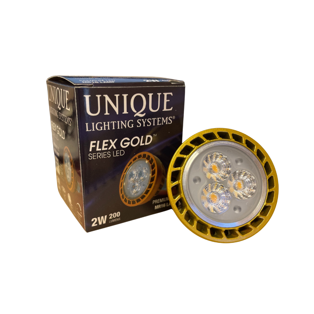 Unique - MR16 Flex Gold LED Bulb (2 Watt, 2700K, 15 Degree)