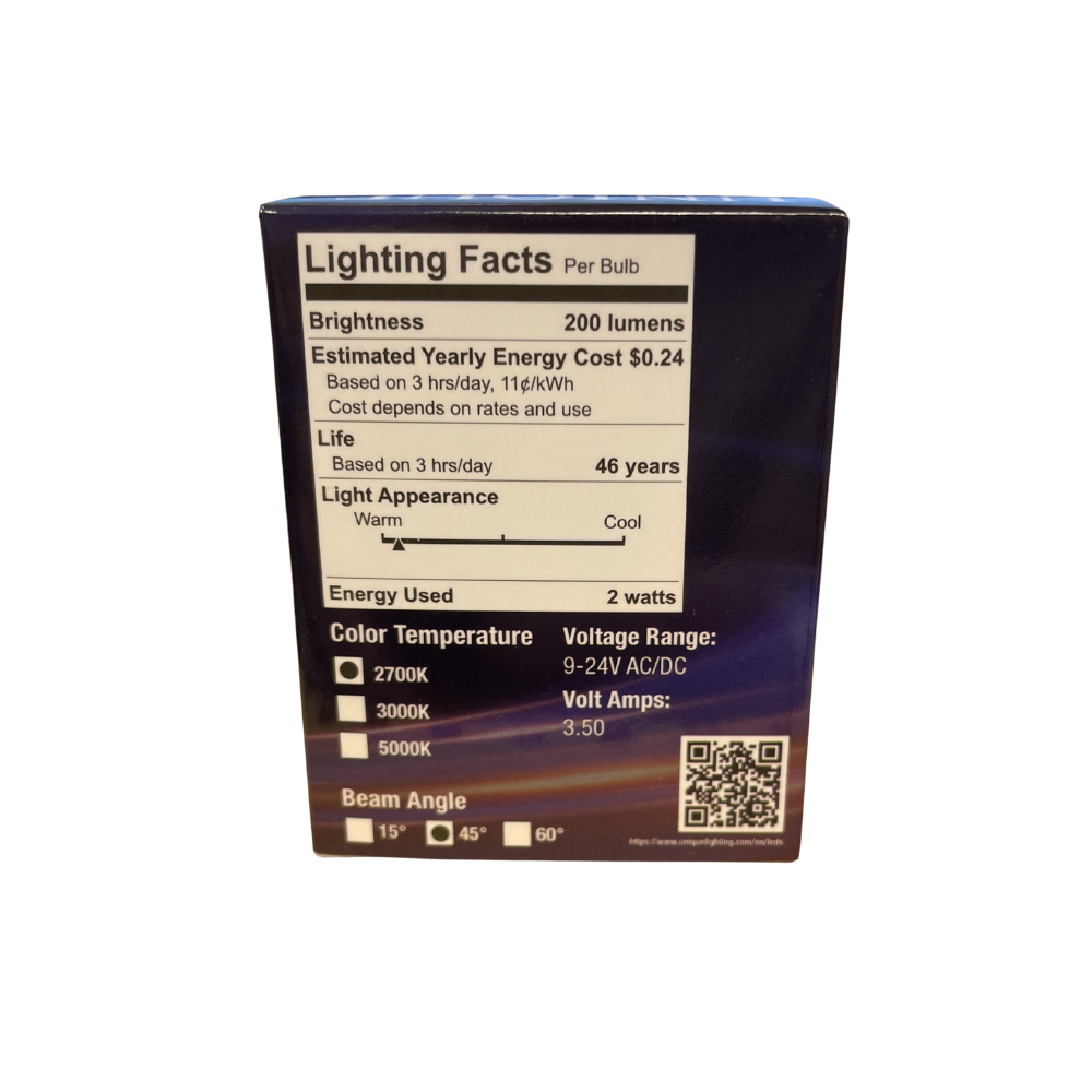 Unique - MR16 Flex Gold LED Bulb (2 Watt, 2700K, 45 Degree)