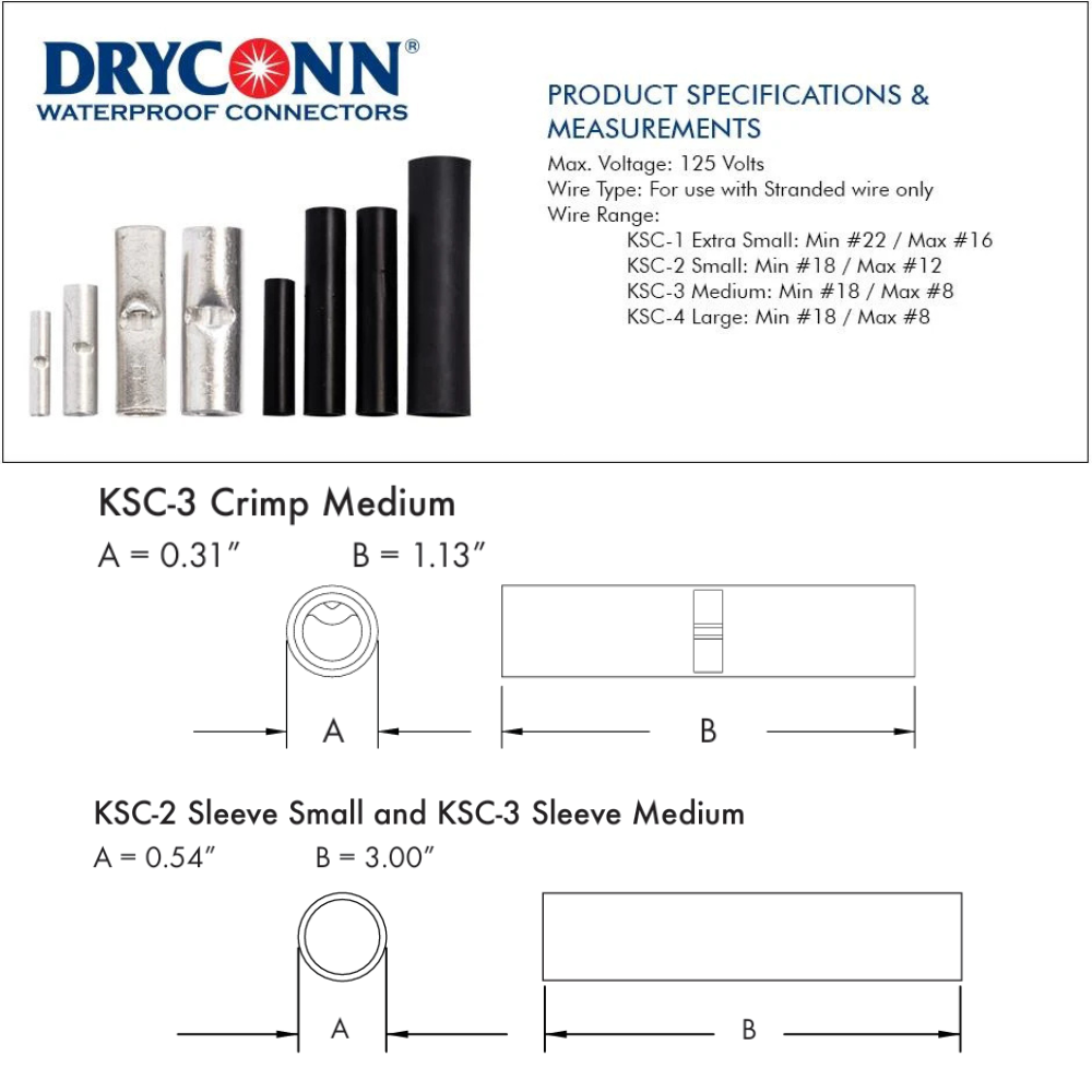 Dryconn - KSC-3 Heat Shrink Crimp Connectors (Medium) - 72030