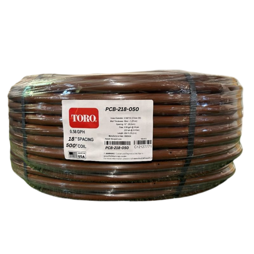 Toro - 17mm Drip In Dripline (0.58 GPH, 18'' Spacing, 500') - PCB-218 ...