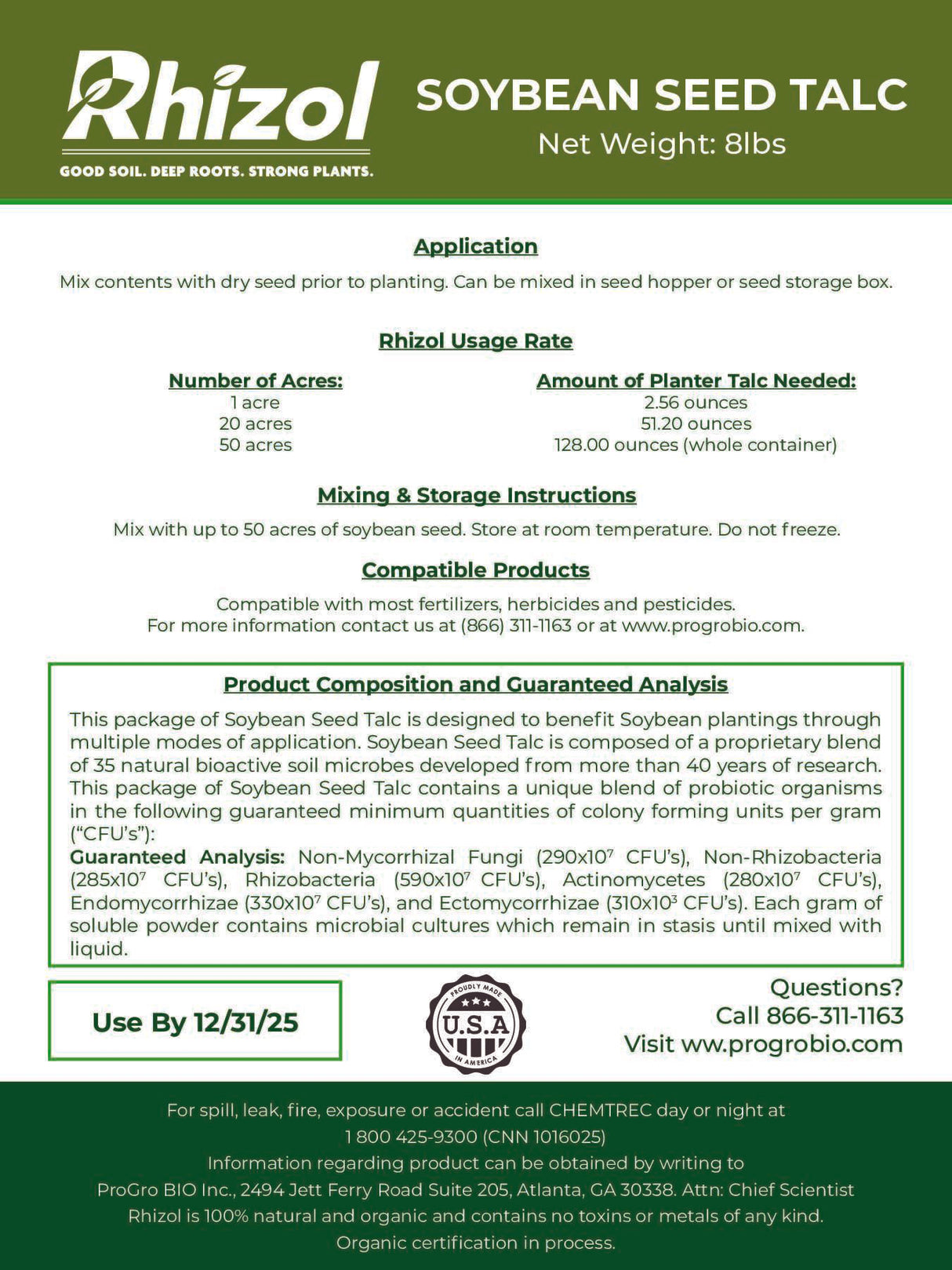 Soybean - Rhizol Microbial Infused Planter Talc (50 Acre Container)