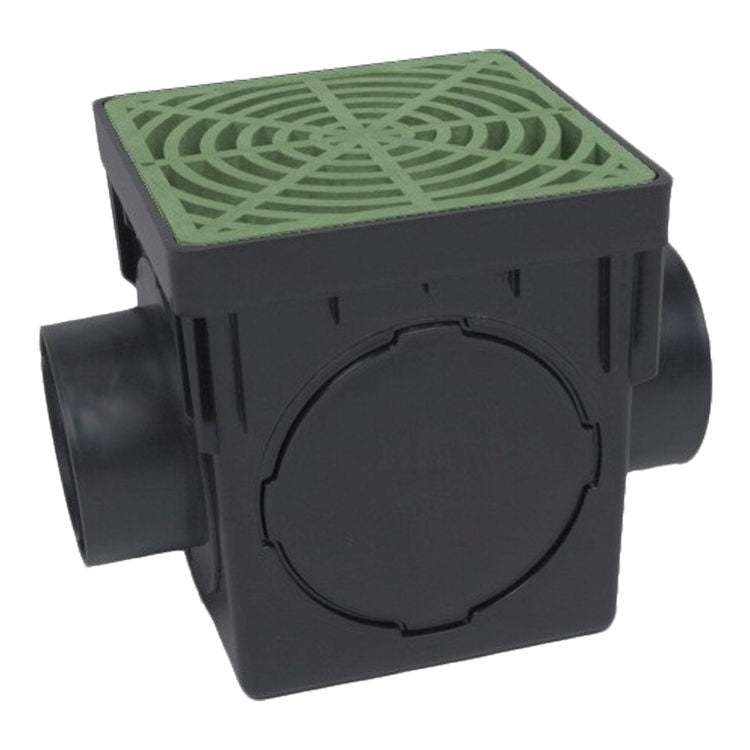 Dura - 090-K - 9'' Double Outlet Catch Basin w/ Green Grate