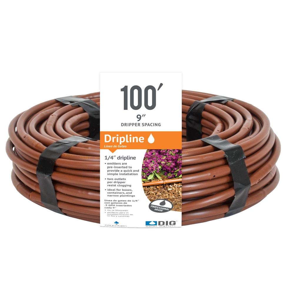 DIG 1/4'' Microline Dripline w/ 9'' Spacing x 100' (Brown) .52 GPH