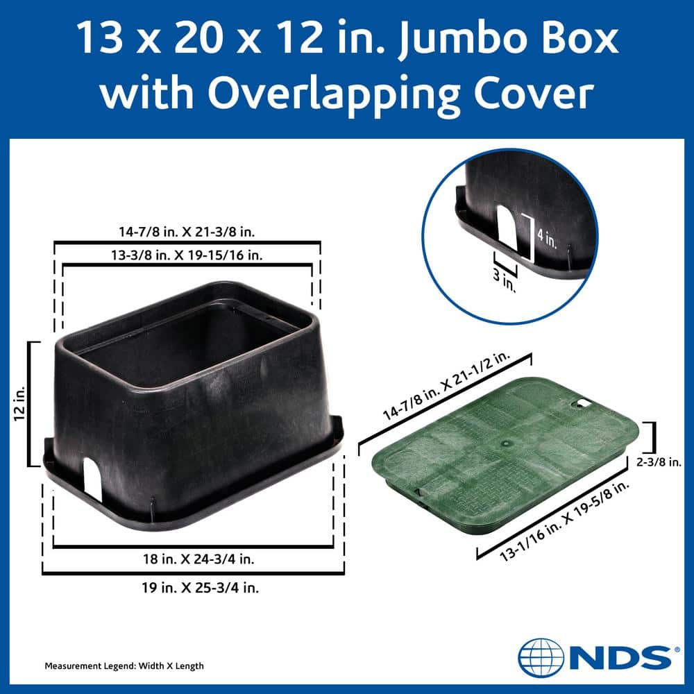 NDS - 117BC - STD 13"x20"x12" Box and Overlapping Lid, Green Lid/Black Body
