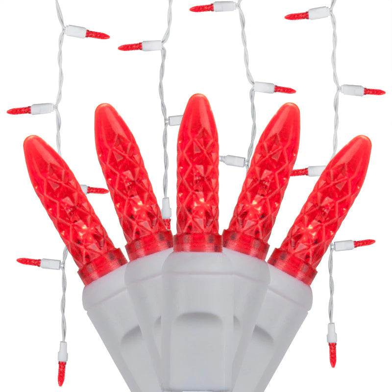 Seasonal Source - M5 LED Red Icicle Lights (White Wire, 70 Lights, 3" Spacing) - 88632-R