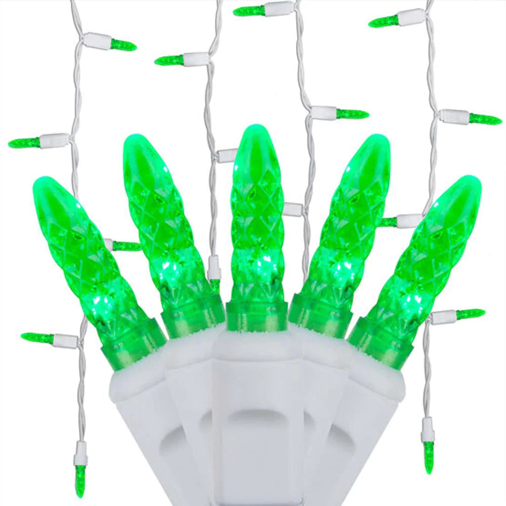 Seasonal Source - M5 LED Green Icicle Lights (White Wire, 70 Lights, 3" Spacing) - 88644-R